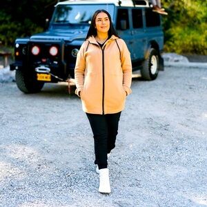 Zyia Camel Long Hoodie Sweatshirt Coat